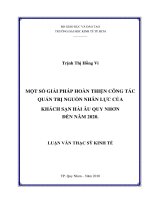 Một số giải pháp hoàn thiện công tác quản trị nguồn nhân lực của khách sạn Hải Âu Quy Nhơn đến năm 2020 : Luận văn thạc sĩ