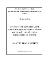 Các yếu tố ảnh hưởng đến ý định sử dụng ứng dụng thanh toán di động đối với nhân viên văn phòng tại Thành phố Hồ Chí Minh