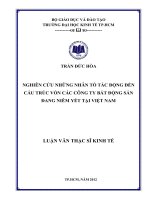 Nghiên cứu những nhân tố tác động đến cấu trúc vốn các công ty bất động sản đang niêm yết tại Việt Nam