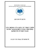 Tác động của đầu tư trực tiếp nước ngoài đến tăng trưởng kinh tế ở Việt Nam