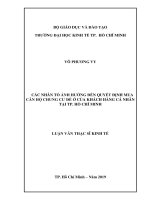 Các nhân tố ảnh hưởng đến quyết định mua căn hộ chung cư để ở của khách hàng cá nhân tại Tp. Hồ Chí Minh