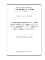 Các nhân tố tố tác động đến chất lượng thông tin báo cáo tài chính của các doanh nghiệp nhỏ và vừa - nghiên cứu thực nghiệm ở tỉnh An Giang