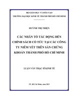 Các nhân tố tác động đến chính sách cổ tức tại các công ty niêm yết trên sàn chứng khoán Tp. HCM
