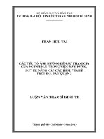 Các yếu tố ảnh hưởng đến sự tham gia của người dân trong việc xây dựng, duy tu nâng cấp các hẻm, vỉa hè trên địa bàn Quận 3