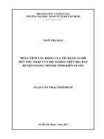 Phân tích tác động của tín dụng vi  mô đến thu nhập của hộ nghèo trên địa bàn huyện Giang Thành, tỉnh Kiên  Giang