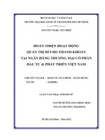 Hoàn thiện hoạt động quản trị rủi ro thanh khoản tại ngân hàng thương mại cổ phần đầu tư & phát triển Việt Nam