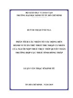 Phân tích các nhân tố tác động đến hành vi tuân thủ thuế TNCN của người nộp thuế trực tiếp quyết toán thuế: Trường hợp Cục Thuế tỉnh Đồng Tháp