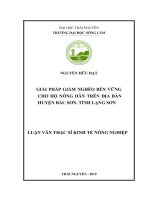 Giải pháp giảm nghèo bền vững cho hộ nông dân trên địa bàn huyện bắc sơn, tỉnh lạng sơn 