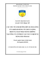các yếu tố ảnh hưởng đến sự hài lòng của khách hàng về chất lượng dịch vụ giao nhận hàng không tại công ty cổ phần vận tải và dịch vụ hàng hải trasas​ 