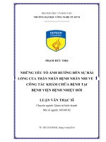 Những yếu tố ảnh hưởng đến sự hài lòng của thân nhân bệnh nhân nhi về công tác khám chữa bệnh tại bệnh viện bệnh nhiệt đới  