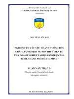 Nghiên cứu các yếu tố ảnh hưởng đến chất lượng dịch vụ nộp thuế điện tử của doanh nghiệp tại địa bàn quận tân bình, thành phố hồ chí minh 