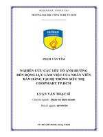 Nghiên cứu các yếu tố ảnh hưởng đến động lực làm việc của nhân viên bán hàng tại hệ thống siêu thị coopmart TP HCM  