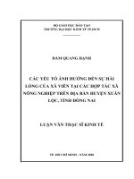 Các yếu tố ảnh hưởng đến sự hài lòng của xã viên tại các hợp tác xã nông nghiệp trên địa bàn huyện xuân lộc, tỉnh đồng nai 