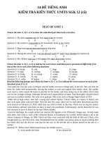 14 đề TIẾNG ANH KIỂM TRA KIẾN THỨC SGK 12 kèm đáp án