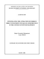 Nghiên cứu thu hút vốn đầu tư trực tiếp nước ngoài vào tỉnh quảng ninh trong bối cảnh phát triển mới  tt tiếng anh 