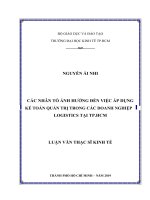 Các nhân tố ảnh hưởng đến việc áp dụng kế toán quản trị trong các doanh nghiệp thuộc lĩnh vực logistic tại TP HCM 