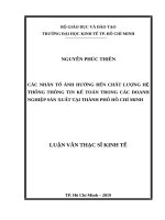 Các nhân tố ảnh hưởng đến chất lượng hệ thống thông tin kế toán trong các doanh nghiệp sản xuất tại thành phố hồ chí minh 