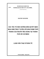 Các yếu tố ảnh hưởng đến quyết định mua sắm trực tuyến với sản phẩm thời trang của người tiêu dùng tại thành phố hồ chí minh 