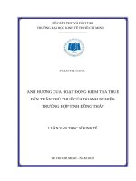 Ảnh hưởng của hoạt động kiểm tra thuế đến tuân thủ thuế của doanh nghiệp trường hợp tỉnh đồng tháp 