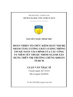 Hoàn thiện tổ chức kiểm soát nội bộ nhằm tăng cường chất lượng thông tin kế toán tài chính của các công ty niêm yết thuộc nhóm ngành xây dựng trên thị trường chứng khoán TP  HCM​ 