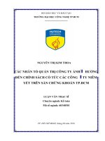 Các nhân tố quản trị công ty ảnh hưởng đến chính sách cổ tức các công ty niêm yết trên sàn chứng khoán TP  HCM​ 
