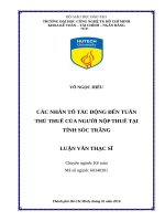 Các nhân tố tác động đến tuân thủ thuế của người nộp thuế tại tỉnh sóc trăng​ 