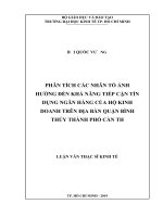Phân tích các nhân tố ảnh hưởng đến khả năng tiếp cận tín dụng ngân hàng của hộ kinh doanh trên địa bàn quận bình thủy thành phố cần thơ 
