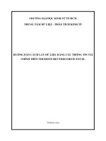 HƯỚNG DẪN CÁCH LẤY DỮ LIỆU BẢNG CÁC THÔNG TIN TÀI CHÍNH TRÊN THOMSON REUTERS EIKON EXCEL
