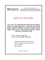 Các yếu tố ảnh hưởng đến hoạt động cho vay khách hàng cá nhân tại ngân hàng nông nghiệp và phát triển nông thôn việt nam   chi nhánh huyện châu thành, tỉnh bến tre​ 