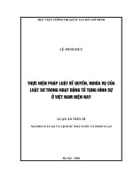 Thực hiện pháp luật về quyền, nghĩa vụ của luật sư trong hoạt động tố tụng hình sự ở việt nam hiện nay 