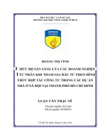 Mức độ sẵn sàng của các doanh nghiệp tư nhân khi tham gia đầu tư theo hình thức hợp tác công tư trong các dự án nhà ở xã hội tại thành phố hồ chí minh​ 