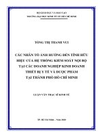 Các nhân tố ảnh hưởng đến tính hữu hiệu của hệ thống kiểm soát nội bộ tại các doanh nghiệp kinh doanh thiết bị y tế và dược phẩm trên địa bàn thành phố hồ chí minh 