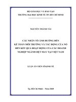 Các nhân tố ảnh hưởng đến kế toán môi trường và tác động của nó đến kết quả hoạt động cùa các doanh nghiệp ngành dệt may tại việt nam 