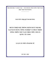 Hoàn thiện hệ thống kiểm soát nội bộ tại Ngân hàng Nông nghiệp và Phát triển Nông thôn Việt Nam theo tiêu chuẩn quốc tế COSO