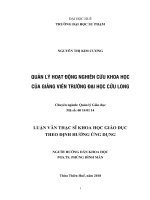 Quản lý hoạt động nghiên cứu khoa học của giảng viên trường đại học cửu long 