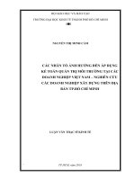 Các nhân tố ảnh hưởng đến áp dụng kế toán quản trị môi trường tại các doanh nghiệp việt nam   nghiên cứu các doanh nghiệp xây dựng trên địa bàn TP HCM 