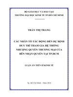 Các nhân tố tác động đến dự định duy trì tham gia hệ thống nhượng quyền thương mại của bên nhận quyền tại tp HCM 