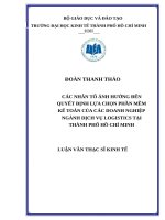 Các nhân tố ảnh hưởng đến quyết định lựa chọn phần mềm kế toán của các doanh nghiệp ngành dịch vụ logistics tại thành phố hồ chí minh 