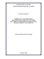 Nghiên cứu cơ sở khoa học phân bổ nguồn nước lưu vực sông dựa trên giá trị kinh tế sử dụng nước, áp dụng cho lưu vực sông Vệ:  Luận án TS. Khoa học trái đất: 624402