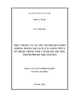 Thực trạng và các yếu tố liên quan đến strees, trầm cảm, lo âu của nhân viên y tế thuộc trung tâm y tế huyện sóc sơn, thành phố hà nội, năm 2019 