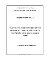 Các yếu tố ảnh hưởng đến quyết định mua sản phẩm yến sào của người tiêu dùng tại tp  hồ chí minh 