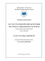 Các yếu tố ảnh hưởng đến quyết định mua nhà của khách hàng tại TP HCM , luận văn thạc sĩ 