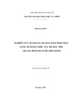 Nghiên cứu, đánh giá, dự báo xâm nhập mặn nước dưới đất khu vực Hồ Bàu Tró - Quảng Bình do nước biển dâng :  Luận văn ThS. Địa chất môi trường