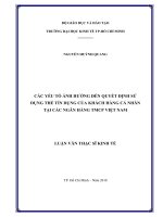 Các yếu tố ảnh hưởng đến quyết định sử dụng thẻ tín dụng của khách hàng cá nhân tại các ngân hàng thương mại cổ phần việt nam 