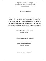 Các yếu tố ảnh hưởng đến xu hướng chọn mua chương trình du lịch trực tuyến, trường hợp công ty du lịch   tiếp thị giao thông vận tải vietravel 