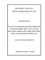 Các yếu tố ảnh hưởng đến quyết định cho vay doanh nghiệp nhỏ và vừa tại ngân hàng nông nghiệp  phát triển nông thôn việt  nam   chi nhánh tỉnh đồng nai 