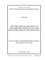 Thực hiện chính sách bảo hiểm y tế hộ gia đình đối với hộ nông dân trên địa bàn thị xã phổ yên tỉnh thái nguyên 