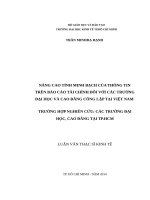 Nâng cao tính minh bạch của thông tin trên báo cáo tài chính đối với các trường đại học và cao đẳng công lập tại việt nam, trường hợp nghiên cứu các trường đại học, cao đẳng tại TP  HCM 