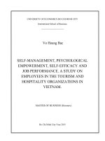 Self management, psychological empowerment, self efficacy and job performance, a study on employees in the tourism and hospitality organizations in vietnam 