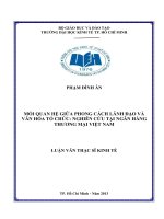 Mối quan hệ giữa phong cách lãnh đạo và văn hóa tổ chức, nghiên cứu tại ngân hàng thương mại việt nam , 